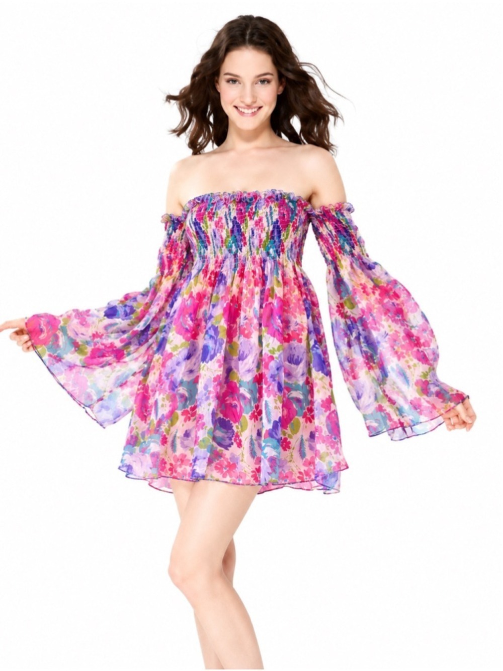 BETSEY JOHNSON VINTAGE 100% SILK FLORAL CHIFFON DRESS Size S